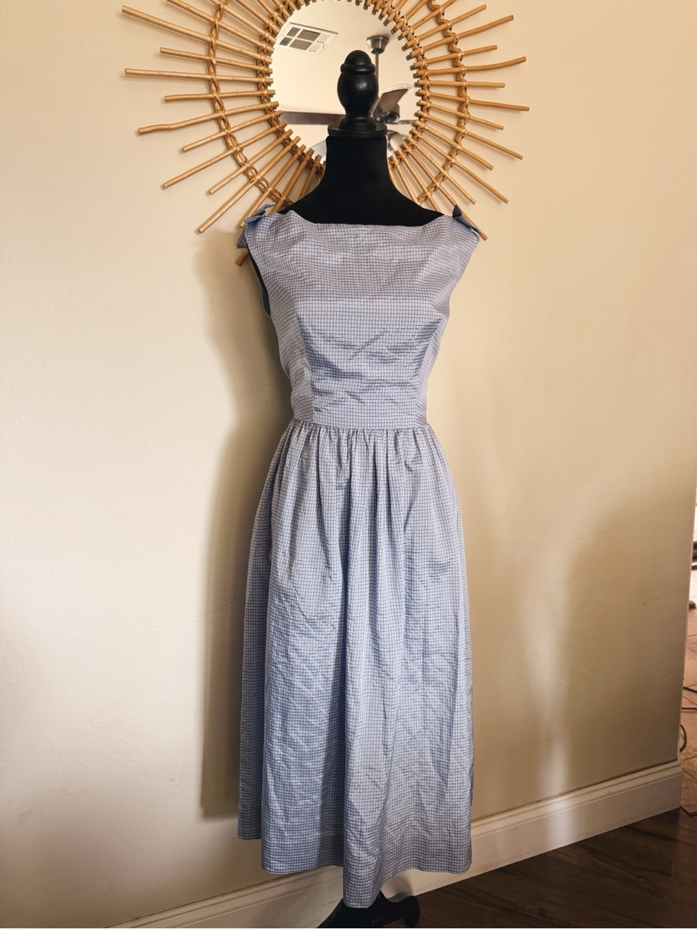 1960/1970s Blue Gingham Sleeveless Midi Dress